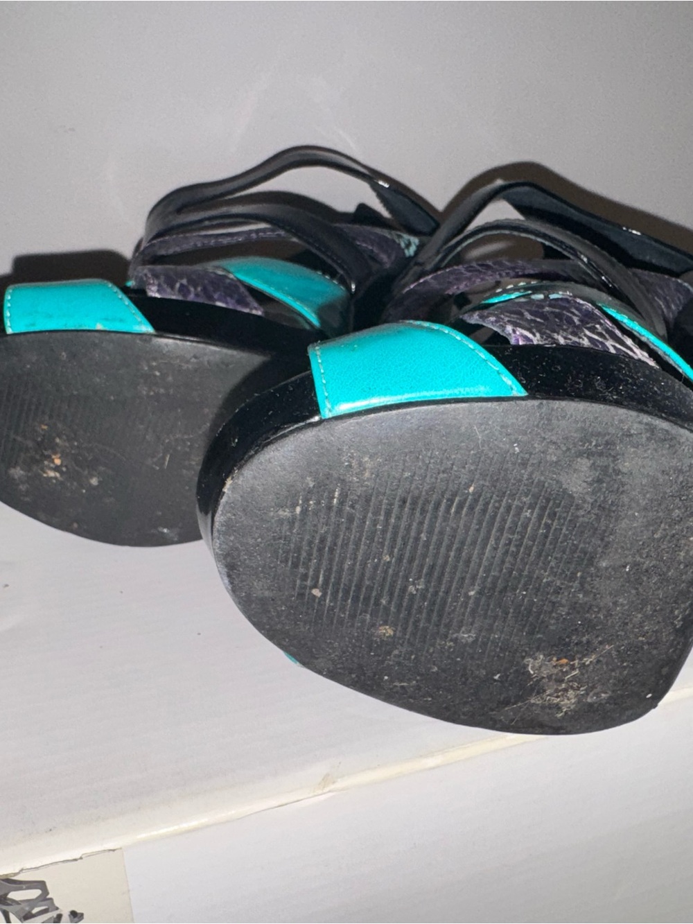Aldo VANHOVE Teal, Black & Purple Snake-Print Strappy High Heel Sandals 8.5 - Picture 4 of 6
